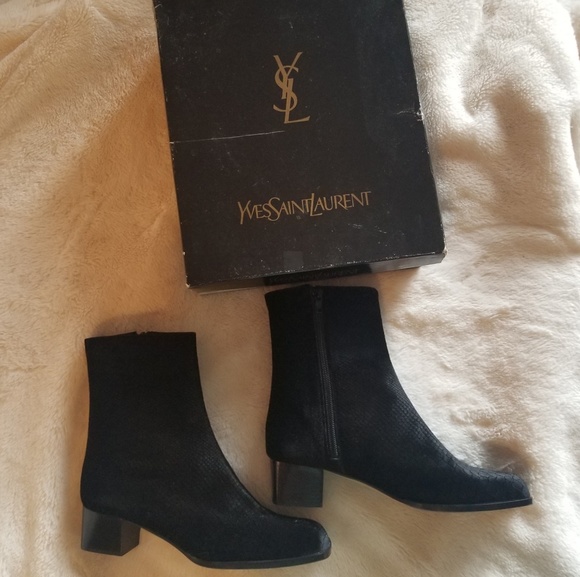 Yves Saint Laurent Black Suede Python Boots - Picture 4 of 8